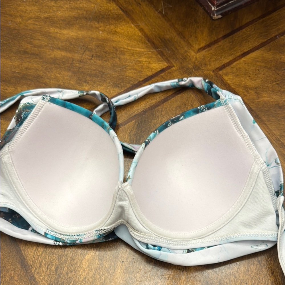 Marble Print Push Up Halter Ruched Wrap Front High Waist bikini M - Picture 8 of 9